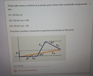 Three light waves combine at a certain point where their amplit... | Filo