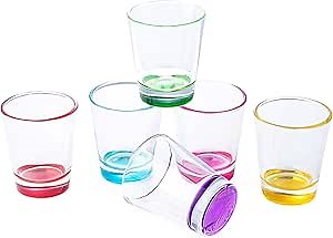 6 Pack Shot Glasses Set with Heavy Base, 2oz Colorful Shot Glasses Bulk, Small Whiskey Glasses, Clear Shot Glass for Vodka, Tequila, Espressos and Liquors
