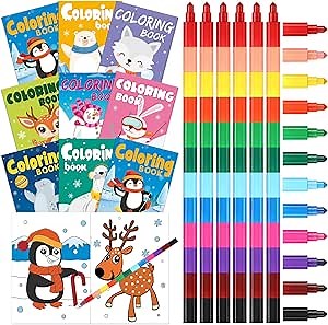 Funrous 24 Pcs Winter Christmas Coloring Books Bulk with 24 Stackable Crayons Glacier Polar Bear Snowman Penguin Drawing Pages Holiday Party Favors Goodie Bag Stuffers Filler Classroom Gifts(Winter)