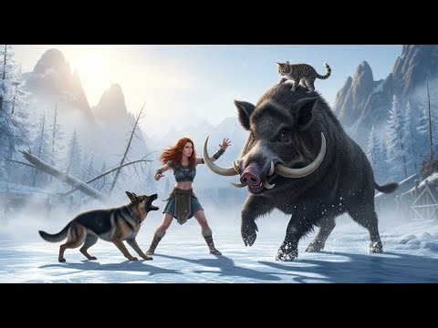 Epic Battle: Woman, Dog & Cat vs. Giant Boar in Frozen Nightmare – You Won't Believe Who Wins!