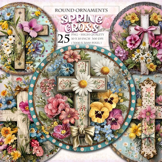 Spring Cross Round Clipart, Printable 25 PNG Image, Ornaments Gift, Door Hanger Wreaths Sign Image, Scrapbook Ephemera, Instant Download. - Etsy