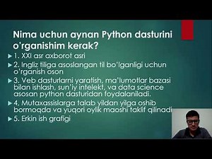 Python dasturlash tilini o'rganish bo'yicha 100 kunlik challange. Kirish