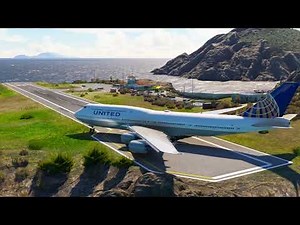 Experience a realistic UNITED 747 heavy takeoff from a cliffside runway directly over the ocean