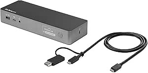StarTech.com USB-C / USB-A Hybrid Docking Station for MacBook Pro / Air M1 M2 M3 M4 & Windows, Universal Dual 4K 60Hz HDMI DP Dock, Thunderbolt Compatible, 60W Laptop Charging