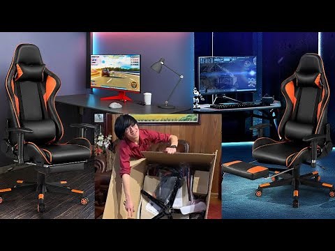 Best Budget Gaming Racing PC Gamer Chair 180° Recline With Massage Footrest From Costway | Unboxing