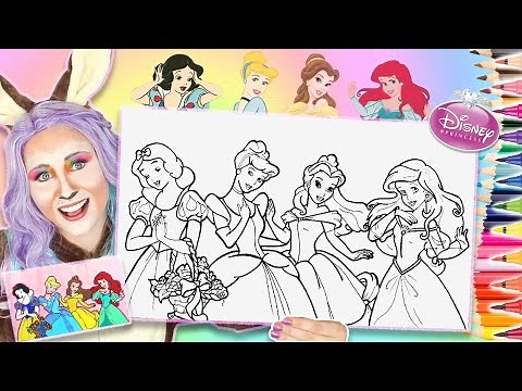 DISNEY Princesses colouring page | Colouring Snow White, Cinderella, Belle & Ariel | Pencils Markers