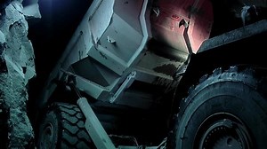 A Mining Truck or Haul Truck Working in an Underground Coal Mine. 4K Resolution.
