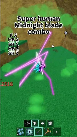 MIDNIGHT BLADE + SUPERHUMAN one shot combo blox fruits!