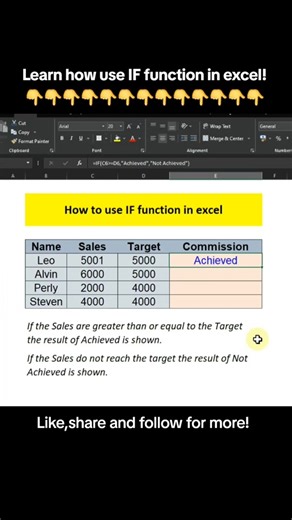 Learn how to use IF function in excel!! Watch this video , this is for you😀😀 Learn basic excel function and formula For inquiries: Just send message or your files to 👉👉👉👉alvinexceltips@gmail.com For more excel tips and basic excel formula follow my link👇👇👇👇👇 Please like,share and follow for more👇👇👇👇👇 https://youtube.com/@exceltips101 https://tiktok.com/@alvinexceltips https://facebook.com/alvinexceltips #exceltipsandtricks #Tiktok #fyp #viralreels #capcutapp #alvinexceltips #newr