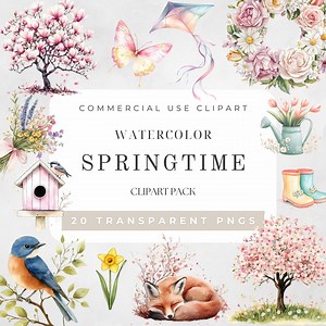Watercolor Spring Clipart, Spring Digital Stickers, Floral Clipart, Spring Animals, Garden Clipart, Spring Summer PNG, Instant Download - Etsy.de