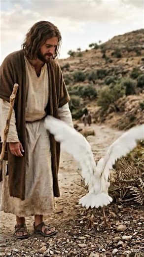 At the sign of Jesus' hand, the bird flew into the sky, happy to have found life.