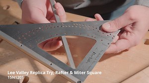 A reproduction of an antique tool originally patented in 1914, this square simplifies complex layout of rafters and miter joints. Allowing quick marking of angles, the movable fence attached to the square locks at various standard miter, rafter and hip rafter angles. Deceptively simple in design, it has an array of complex geometry built right into it. Made in Canada, and available here: https://bit.ly/ReplicaTryRafterMiterSquare | Lee Valley Tools