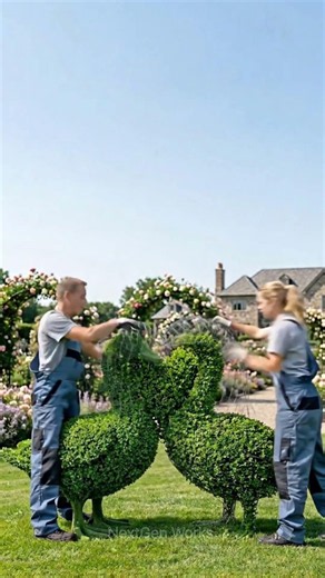 Amazing Duck Topiary Transformation 🦆✨ From Wire Frame to Glowing Garden Masterpiece!