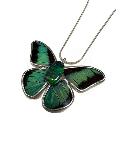 Butterfly Opal Pendant, Real Wing Jewelry, Nature Inspired Gifts for Her, Stained Glass Necklace - Etsy