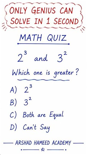 Only Genius Can Solve in 1 Second 🤯 | 2³ vs 3² Math Quiz | Class 9 Math Challenge