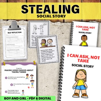 Stealing Social Story Honesty Impulse Control Poster Reflection ADHD Autism SEL
