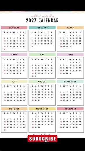 📅 2027 Calendar ✨ | New Year 2027 🎉 | Calendar 2027 🗓️ #Shorts