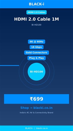 🇮🇳 BLACK-i HDMI 2.0 Cable 1M | 4K @ 60Hz | 18 Gbps