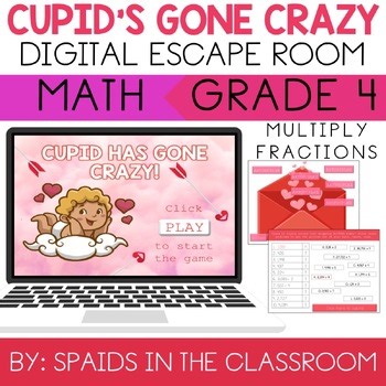 Valentines Day Digital Breakout Multiplication Fraction Worksheet Crack the Code