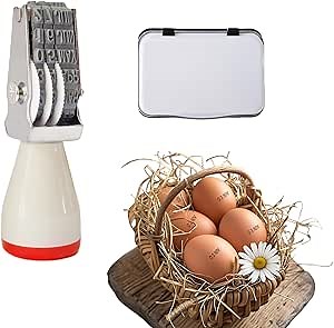 Egg Date Stamp Kit with Ink Pad, Month and Day Stamper for Farm Fresh Eggs Chicken Duck Turkey Goose Poultry Eggs