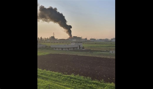 Explosion and fire in Syria due to falling drone debris