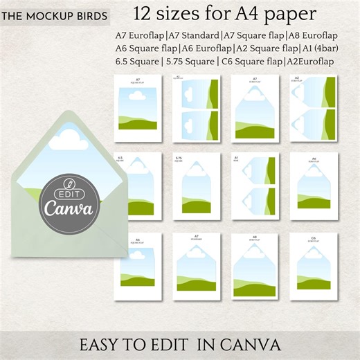 Envelope Liner Template CANVA Digital Download - 12 Different Popular Sizes A4 - Photo Envelope Liner Template - DIY Stationery Design Print - Etsy