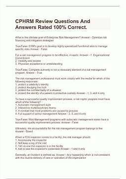 CPHRM Review Questions And Answers Rated 100 Correct