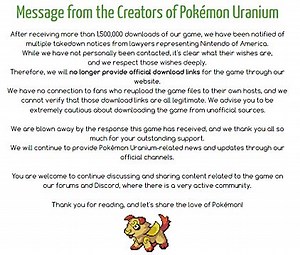 Pokemon: Uranium Fan Game Pulled After 1.5 Million Downloads