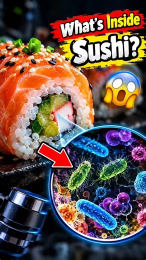 🍣 Sushi under a microscope! 😱🔬What’s really hiding inside? 👀#Sushi #Microscope #Shorts #MicroWorld