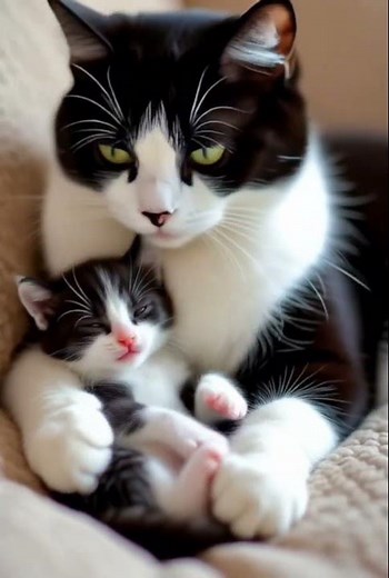 🐱Kitten Had a Nightmare? Mommy Cat Holds Them Tight: “I’m Right Here.”
