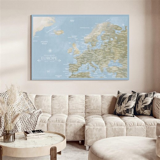 Sky Blue Europe Push Pin Continent Map - Etsy