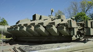 elements of reactive armor of heavy tank, tank dynamic protection unit, protective device, a type of protection for armored fighting vehicles Stock Video