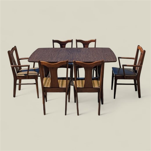 Vintage Mid-Century Drop Leaf Ess-Set: Laminat-Tisch, sechs Holzstühle - Etsy.de