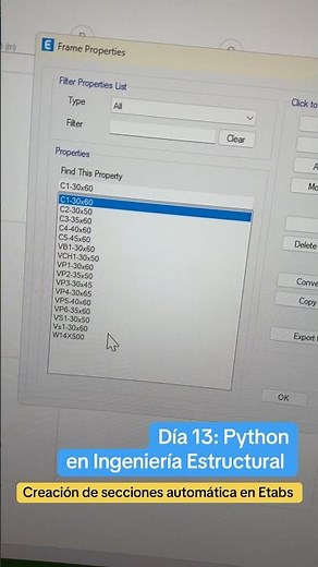 Automate section creation in Etabs with Python