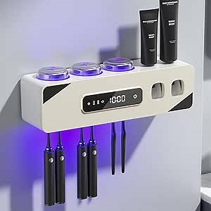 Toothbrush Holders for Bathrooms,Automatic Toothpaste Dispenser Space Saving Toothbrush and Toothpaste Holder，Multi-Functional Toothbrush Holder Wall Mounted with 3 Cups (White)