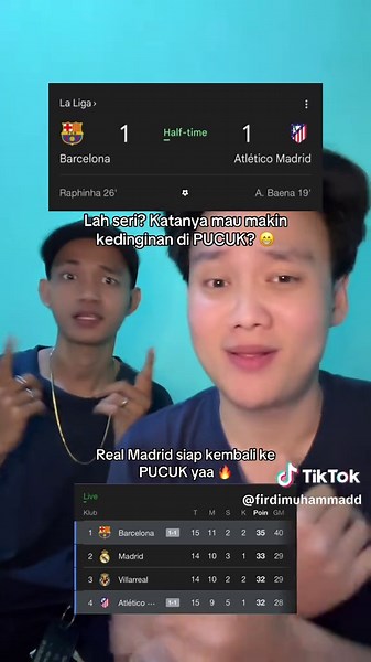 LAH SERI? Katanya mau makin kedinginan di PUCUK? wkwk. Saatnya Real Madrid akan ambil alih PUCUK yaa 😁. IZINN 🙏🏻 #barcelona #barcelonafc #atleticodemadrid #realmadrid #laliga