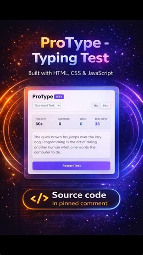 ProType Typing Test - Built with HTML, CSS & JavaScript | ‪@devsQUE‬ #viral #trending #shorts