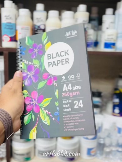 Art Lab Black Paper Pad Price: ▪️A5 - 120 Tk ▪️A4 - 170 Tk Get Creative: Our sketch pad features silky, black paper so your pastel-colored pencils, chalk pastels, gouache paint, white paint, or any pastel art supplies will glide seamlessly as you create your next masterpiece. Features: 1. Size: A5 (7 × 5.1 inch), A4 (7 x 10 inch) 2. Paper Thickness: 250 GSM 3. 24 sheets, 48 pages 4. Suitable for Acrylic, Gouache, Poster Colour, Pencil Colours, Pencil Sketch& Gel Pens. | Art Lab - Art & Craft Sto