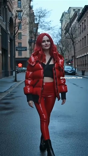 12K views · 450 reactions | Beautiful in red #pufferjacket #shinyjacket #shinyleggings #DownJacket #pufferjacketgirl #boots #leggings | Shiny Puffer Love | Facebook