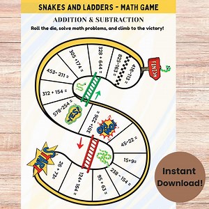 Snakes and Ladders Math Game: Addition & Subtraction (printable PDF) - Etsy Canada