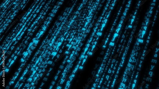 Digital code flows across the screen in a high-tech environment during late hours of the night