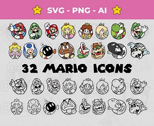 Super Mario Icons SVG: 32 Character Clipart Bundle (digital Download) - Etsy