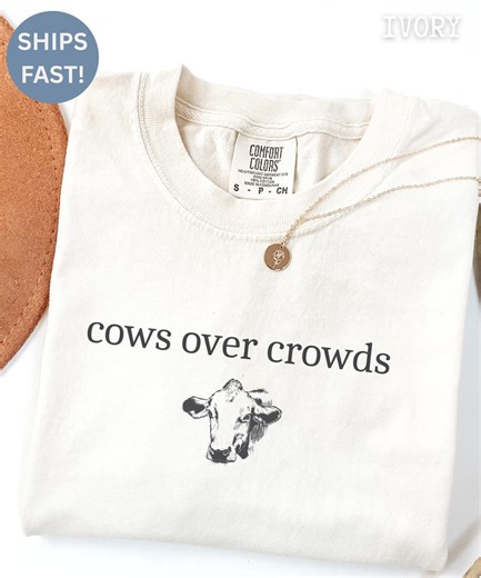Comfort Colors Cow Lover T Shirt, Cows Over Crowds, Funny Introvert Tee, Short Sleeve Farming Top, Casual Tshirt for Farmer Gift T-shirt - Etsy