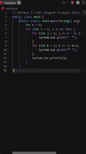 How to Print Mirrored Right Triangle Star Pattern in Java #explorepage #foryou #trending#viralshorts