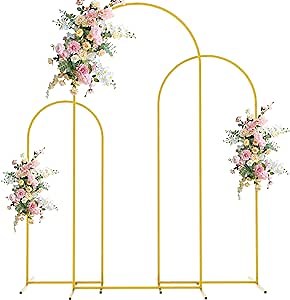Wokceer Wedding Arch Backdrop Stand 6FT, 5FT, 4FT Set of 3 Gold Metal Arch Stand for Wedding Ceremony Baby Shower Birthday Party Decor