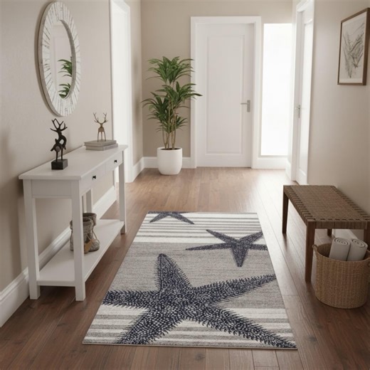 Starfish Coastal Style Rug, Nautical Ocean Decor Carpet, Beach House Floor Rug - Etsy