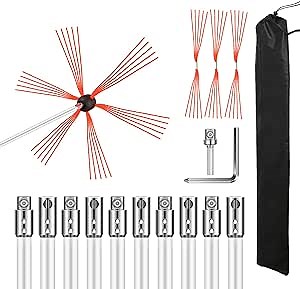 Chimney Sweep Kit 33 FT Chrome Button Locking System Chimney Cleaning kit with 10 Reinforced Nylon Flexible Rods Snap Locking 45 Degree Angle Driven by Drill for Fireplace Flue Home Use