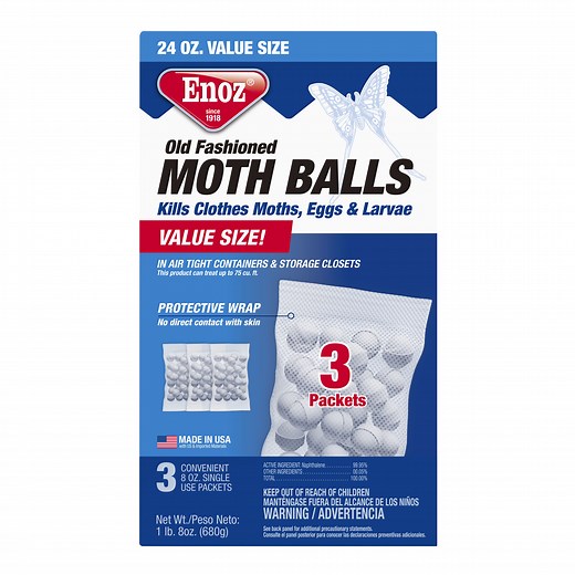 Enoz Old Fashioned Moth Balls - Naphthalene, 8oz, Clothes Moth Killer, 3-pack