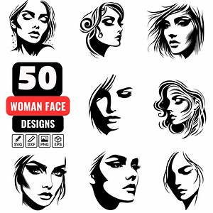 50 Woman Face SVG Bundle – Elegant and Artistic Female Portrait Designs for Cricut, Silhouette, and Digital Art Projects - Etsy