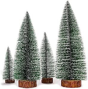 Artificial Mini Christmas Tree, A Set of 4 Sizes Bottle Brush Christmas Trees Green, Little Trees Christmas Small Sisal Trees with Wooden Bases, Tiny Pine Tree for Xmas Holiday Room Tabletop Decor